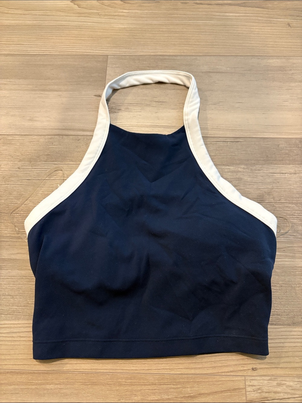 Lululemon size 2 Navy High-Neck Cropped Bralette with White Trim